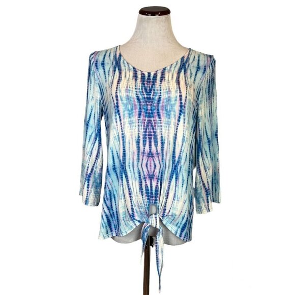 Chico's Tie Dye T Shirt Blouse Tie Front WaterColor Blue Purple NWT Large - Picture 1 of 12